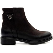 Venüs Kadın Hakiki Deri Tokalı Kısa Fermuarlı Bot 20745K - Kahve - 36