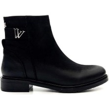 Venüs Kadın Hakiki Deri Tokalı Kısa Fermuarlı Bot 20745K - Siyah - 36