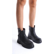 Kazax Menta Siyah Cilt Fermuar Aksesuarlı Bot