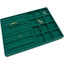 Berlin Model Süet Kumaş Yeşil Renk 24/34 cm Sosisli- Bölmeli  Takı Sergileme Standı