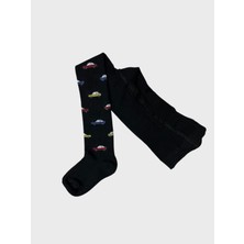 Erkek Çocuk Pamuklu Yıkanmış Siyah Araba Desenli Külotlu Çorap