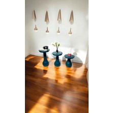 Simillo Home & Living Dekoratif Ahşap Mantar Sehpa 3’lü Set – Masif Doğal Yosun Yeşili Fiskos ve Zigon