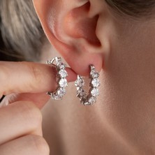 Vaoov 925 Ayar Gümüş Sırataşlı Halka Küpe