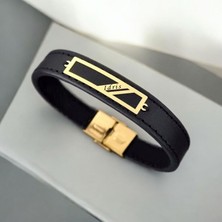 14 Ayar Altın Plakalı Idris Ismine Özel Siyah Derili Dikdörtgen Motifli Hediye BILEKLIK-446ISIM