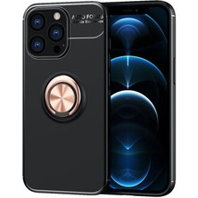 iPhone 13 Pro Max Kılıf  Manyetik (Metal) Yüzüklü ve Stant Olabilen Rewon Premium Silikon Kapak