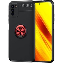 Mobixa Poco M3 Kılıf Metal Stant Olabilen Yüzüklü Flexring Premium Silikon Kılıf