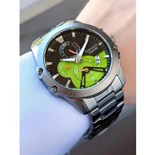 Erkek Kol Saati Metal Kordon Takvimli Yeşil Detaylı Çok Fonksiyonlu