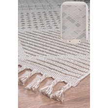 Roma Gri Krem Antrasit Yumuşak Bukleli ve Püsküllü Makine Dokuma Halı Oturma Odası Salon Mutfak Antre