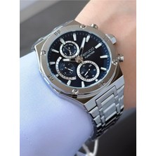 Erkek Gümüş Lacivert Fonksiyonları Aktif Metal Kordon Kol Saati