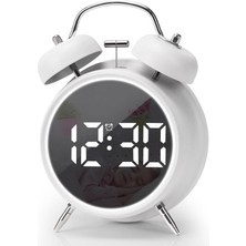 Çift Çanlı Dijital Alarm Saati – 70DB Yüksek Sesli, LED Ekranlı, Sıcaklık ve Tarih Gösterimli, Sessiz Çalışma, Gece Işıklı, Sesle Kontrol, Retro & Modern Tasarım | HL-8891A