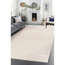 Saraz Halı Kadife Bambu Dokuma Modern Kaymaz Salon Halısı Mutfak Halısı Koridor Halısı Yolluk Çizgi Beyaz