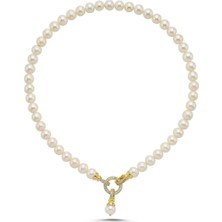 Birinci1926 925 Ayar Gümüş 8 mm Halka Kilitli Doğal İnci Kolye BVRTST05813