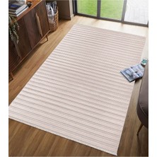 Saraz Halı Kadife Bambu Dokuma Modern Kaymaz Salon Halısı Mutfak Halısı Koridor Halısı Yolluk Çizgi Bej