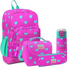 Coral High Kids Desenli 4'lü Okul Çanta Seti (Okul Çantası, Beslenme, Kalemlik, Matara)