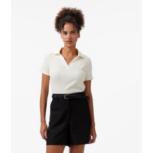 Nautica Kadın Ekru Slim Fit Polo Yaka T-Shirt