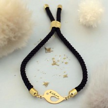 14 Ayar Plakalı Altın Kübra Ismine Özel Siyah Örgülü Sevgi Kuşu Motifli Hediye BILEKLIK-610ISIM