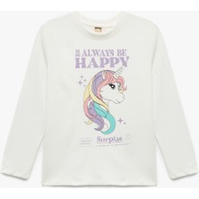 Pamuklu Uzun Kollu Bisiklet Yaka Unicorn Baskılı Tişört