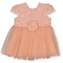 Kız Bebek Somon Çiçekli Tüllü Elbise - 1013996