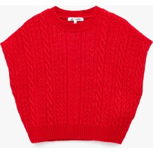 Bisiklet Yaka Kolsuz Saç Örgü Dokulu Triko Süveter