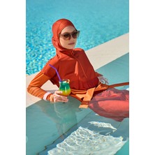 Turuncu Tam Kapalı Mayo Önden Kuşaklı, Sabitlemeli, 4 Parça M2523-2