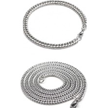 Yassı Sık Aralıklı Ince Erkek Çelik Zincir Kolye ve Bileklik Set 3mm ECK13S