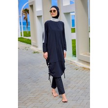Marina Siyah Tam Kapalı Tesettür Mayo Polyester Düz Renk Ayarlanabilir Büzgülü Özellikler M2521-3