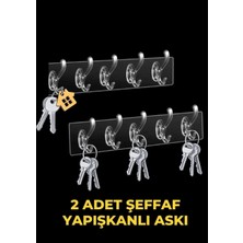 Şeffaf Askı, Yapışkanlı Askı, Mutfak Askısı, Banyo Askısı,2 Adet Yapışkanlı Anahtar Askısı