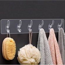 1 Adet )6'lı Yapışkanlı Şeffaf Duvar Askısı Fayans Askı Banyo Mutfak Düzenleyici Askı Pratik Askılık