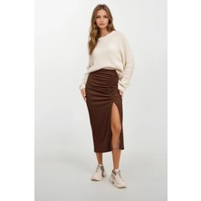 Hazelin Kadın Kahverengi Yırtmaçlı Uzun Etek HZL22S-BD118801