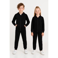 Ahengim Kız - Erkek Çocuk Basic Fermuarlı Okul Eşofman Takımı Siyah Pamuk Kumaş 8 Yaş Konforlu Kullanım