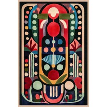 Modern ve Canlı Renkli Geometrik Halı Modeli Siyah Etnik Desenli Ponponlu Yıkanabilir Halı MILANO272