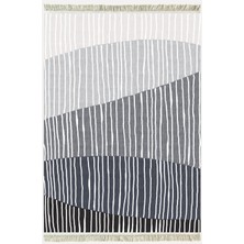 Cotton Kilim 47 Gri Zeminli Geneleksel Motifler Modern Dekoratif Yıkanabilen Dokuma Kilim