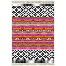 Cotton Kilim 53 Multy Geleneksel Motifler Modern Dekoratif Saçaklı Yıkanabilen Dokuma Kilim