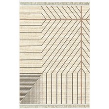 Cotton Kilim 38 Doğal Jut Renklı Giometrik Modern Desenli Dekoratif Yıkanabilen Dokuma Taban Kilim