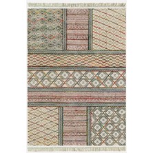Cotton Kilim 29 Çok Renkli Geleneksel Motif Çizgili Desenli Dekoratif Yıkanabilen Dokuma Taban Kilim