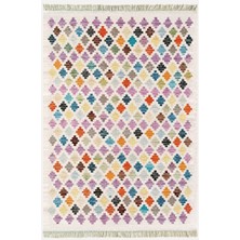 Cotton Kilim 43 Krem Üzerine Geometrik Modern Dekoratif Yıkanabilen Dokuma Kilim