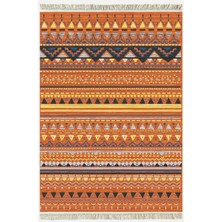 Cotton Kilim 25 Çok Renkli Geleneksel Motif Çizgili Desenli Dekoratif Yıkanabilen Dokuma Taban Kilim