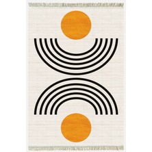 Cotton Kilim Krem Tonunda Geometrik Desenli Dekoratif Yıkanabilen Dokuma Taban Kilim