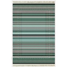 Cotton Kilim 21 Yeşil Zeminli Çizgili Desenli Dekoratif Yıkanabilen Dokuma Taban Kilim