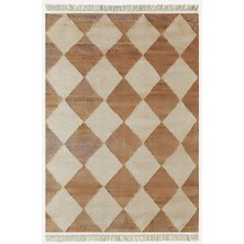 Cotton Kilim 5 Hardal Krem Tonunda Geometrik Desenli Dekoratif Yıkanabilen Dokuma Taban Kilim