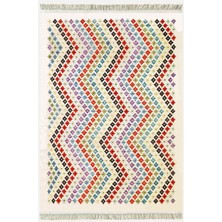 Cotton Kilim 28 Çok Renkli Geleneksel Motif Çizgili Desenli Dekoratif Yıkanabilen Dokuma Taban Kilim