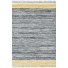Cotton Kilim 50 Gri Hardal Zeminli Geneleksel Motifler Modern Dekoratif Yıkanabilen Dokuma Kilim
