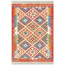 Cotton Kilim 39 Modern ve Otantik Karışımı Desenli Dekoratif Yıkanabilen Dokuma Kilim