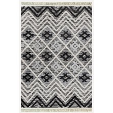 Cotton Kilim 15 Gri Zeminli Çizgili Desenli Dekoratif Yıkanabilen Dokuma Taban Kilim