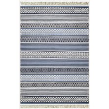 Cotton Kilim 9 Mavi Tonunda Geometrik Desenli Dekoratif Yıkanabilen Dokuma Taban Kilim