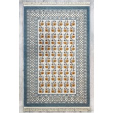 Mavi Dokuma Bohem Kilim Etnik Çiçekli Motif Desen Li Vintage Kilim Yıkanabilir Cotton Kilim 3724