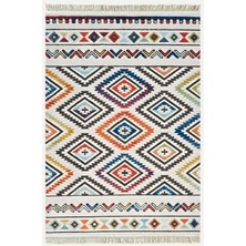Cotton Kilim 19 Krem Zeminli Çizgili Desenli Dekoratif Yıkanabilen Dokuma Taban Kilim