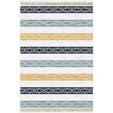 Cotton Kilim 36 Mavi Renklı Modern Desenli Dekoratif Yıkanabilen Dokuma Taban Kilim