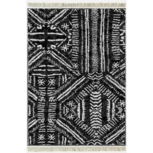 Cotton KILIM46 Siyah Zeminli Geneleksel Motifler Modern Dekoratif Yıkanabilen Dokuma Kilim