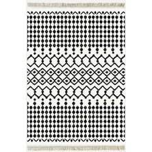 Cotton Kilim 65 Siyah Iskandinav Motifler Modern Dekoratif Saçaklı Yıkanabilen Dokuma Kilim